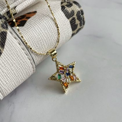 Star zircon pendant gold chain