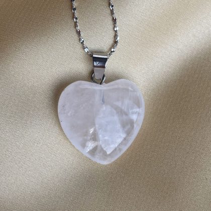 Clear Quartz heart pendant genuine crystal