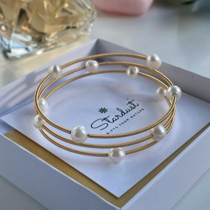 Delicate white pearl bangle bracelet 18k gold plated