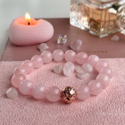Elegant Rose Quartz bracelet with rose gold bead