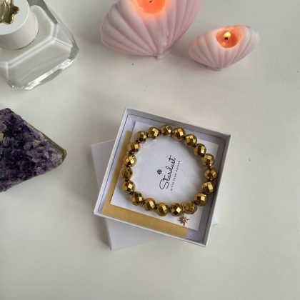 Bling-Bling Gold hematite bracelet with tiny north star charm, Christmas bracelet for woman, Luxury gift for girl