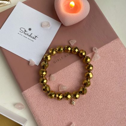 Bling-Bling Gold hematite bracelet with tiny north star charm, Christmas bracelet for woman, Luxury gift for girl