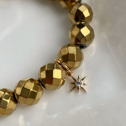 Gold Faced Hematite bracelet zircon star charm