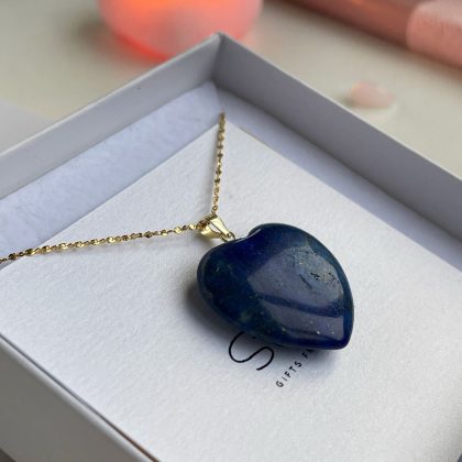 Lapis Lazuli heart pendant, 18k gold filled over stainless steel chain, anniversary gift, blue heart necklace