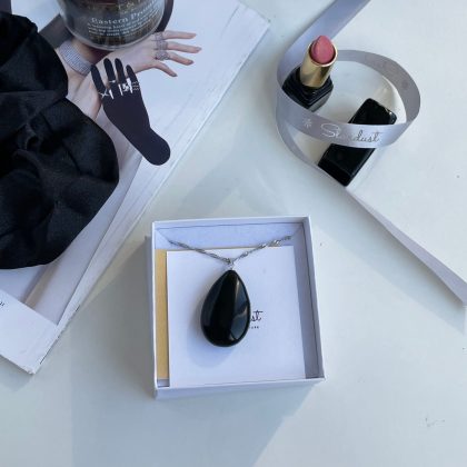 Large Obsidian drop pendant gift for her