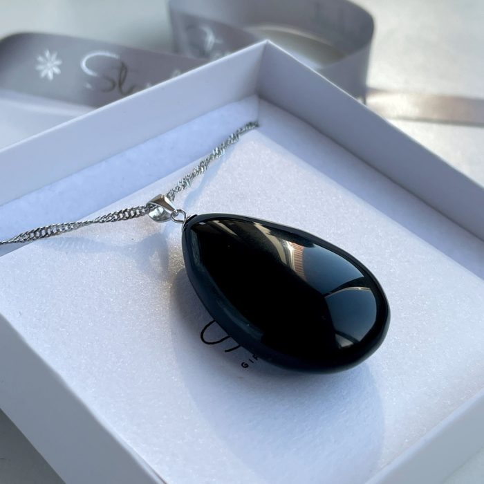 "Wisdom " stone - Natural Black Obsidian drop pendant 4cm - crystal pendant for her