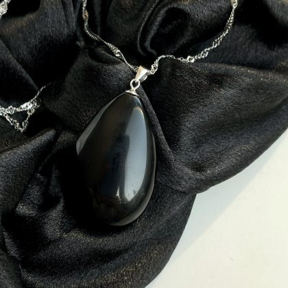 Large jet black obsidian necklace
