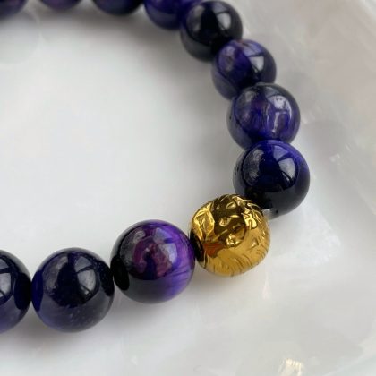 Purple Tiger Eye bracelet with Lion head