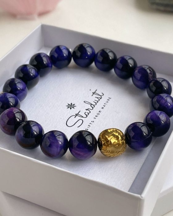 Purple Tiger Eye bracelet with gold bead