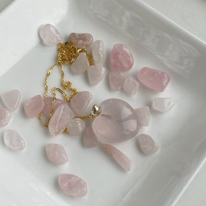 Luxury Rose Quartz heart Pendant, 18k gold filled chain, genuine Transparent Madagascar Rose Quartz necklace