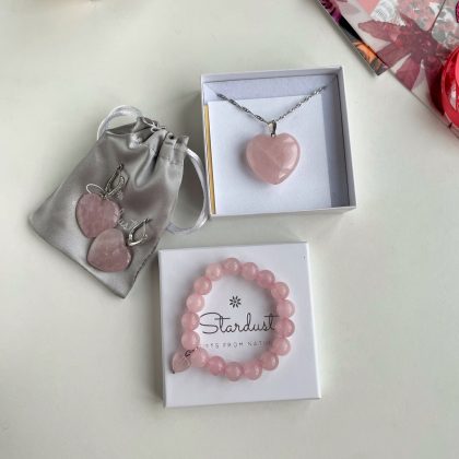 Rose Quartz hearts gift set for her