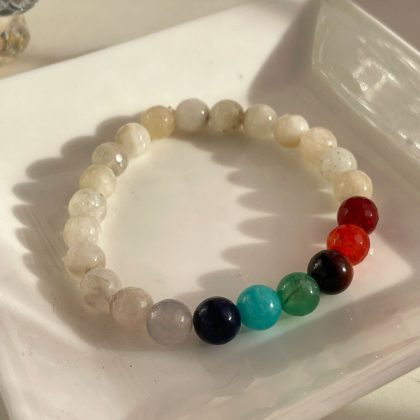 Seven Chakra bracelet with moonstone, Natural Stone Bracelet, Rainbow, healing chakra bracelet