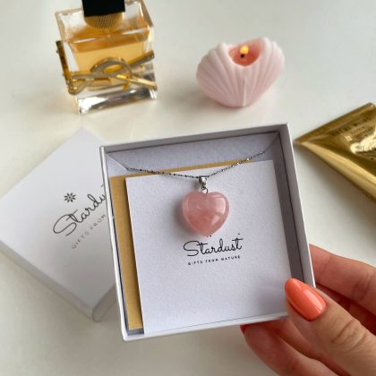 Small rose quartz heart necklace