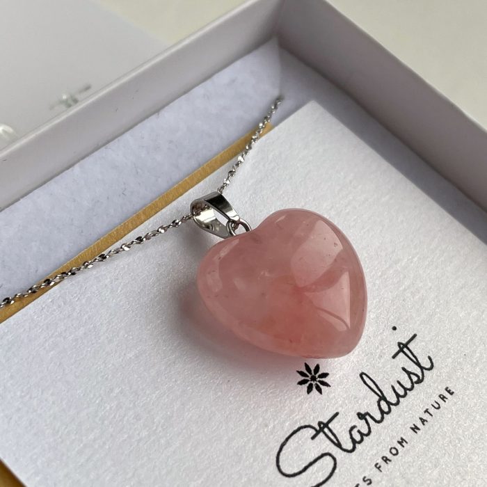 Small rose quartz heart necklace gift for girl