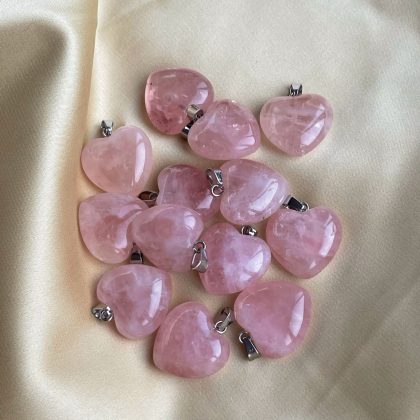 Small rose quartz heart pendants