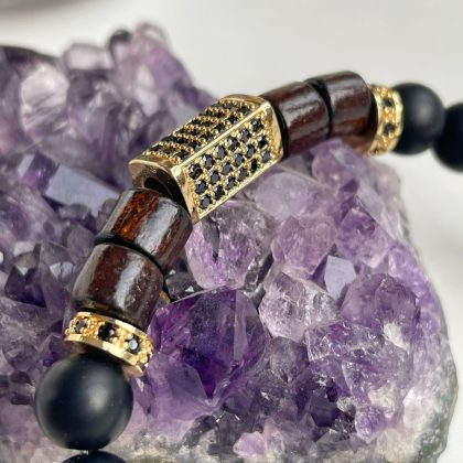 Wooden bracelet for him with gold bead