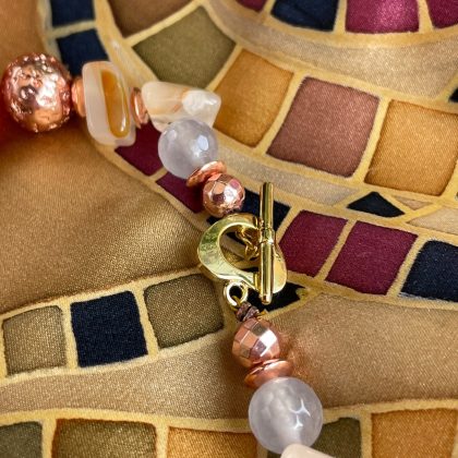 Multi-gem beaded necklace, luxury carnelian necklace with red zircons in rose gold, premium gift for woman