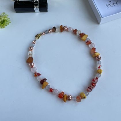 Multi-gem beaded necklace, luxury carnelian necklace with red zircons in rose gold, premium gift for woman