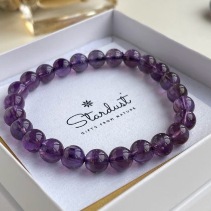 High quality amethyst bracelet 6mm, deep purple beaded bracelet for woman, anniversary gift for her
