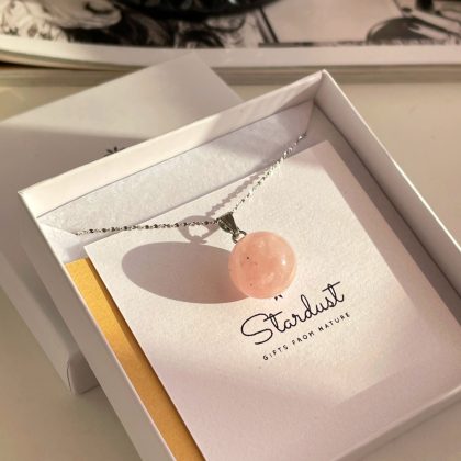Rose Quartz Sphere Pendant Necklace, Pink Ball pendant Sterling Silver chain, Natural stone gift for girl