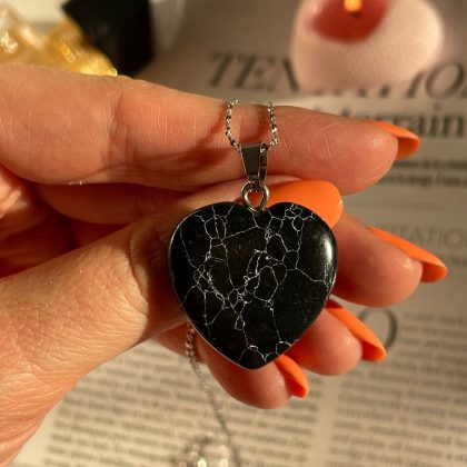 Black Marble heart pendant, stylish black necklace, mother's day gift, Graduation Gift, anniversary gift