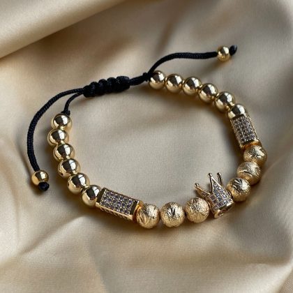 "Crown" Statement 18k gold filled bracelet for men, gold zircon bracelet