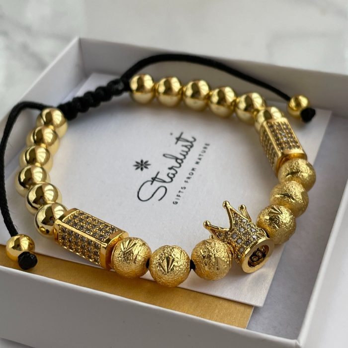 "Crown" Statement 18k gold filled bracelet for men, gold zircon bracelet