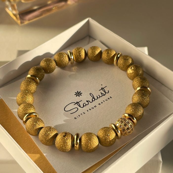 Total Gold sparkly beaded bracelet with zircons, gold glittery bracelet for woman, stylish bracelet for girl, luxury gift for her