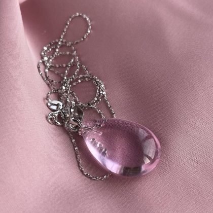 Delicate Pink drop pendant silver
