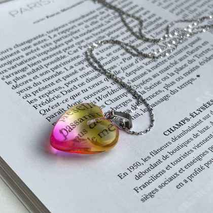 Glass heart pendant sterling silver chain