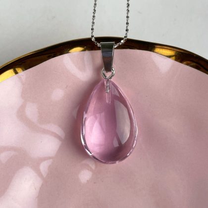 Pink drop pendant silver chain