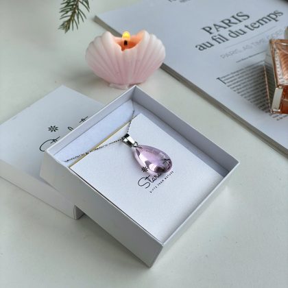 Pink drop pendant silver confession jewelry
