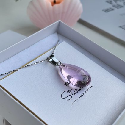 Pink glass drop pendant silver