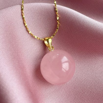 Rose Quartz ball pendant gold chain