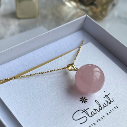 Rose Quartz ball pendant gold romantic gift