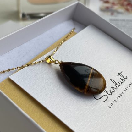 Tiger Eye necklace 18k gold steel chain