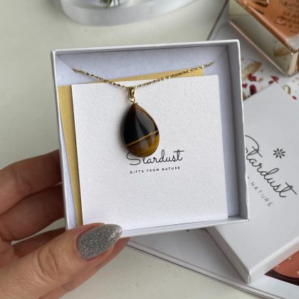 Tiger Eye necklace gold steel chain