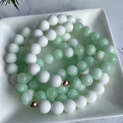 White coral and green jade bracelets