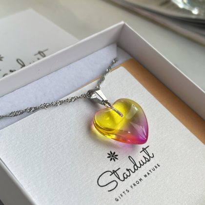 Yellow pink Heart glass pendant