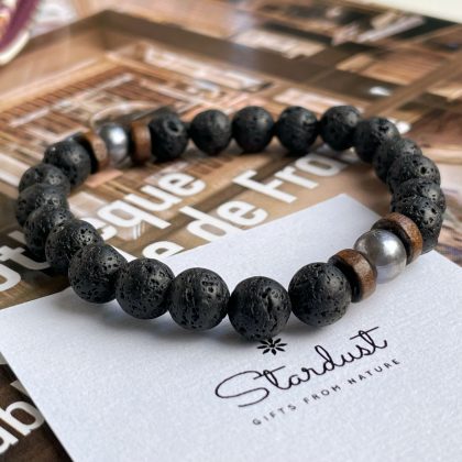 Black bracelet for men with wooden beads