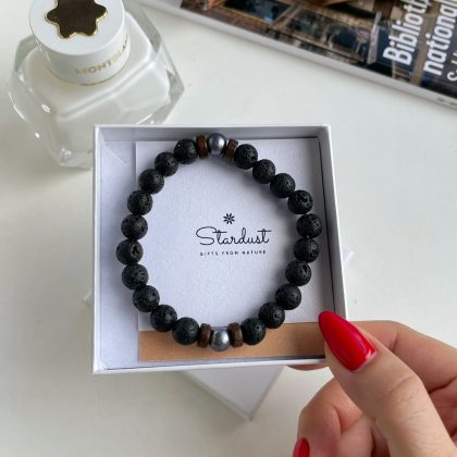 Black bracelet for men with wooden beads gift