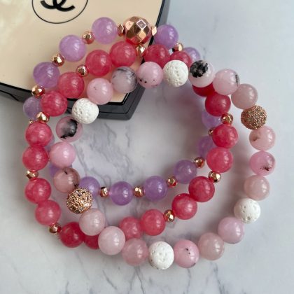 Cute gift for girl, Pink bracelet set