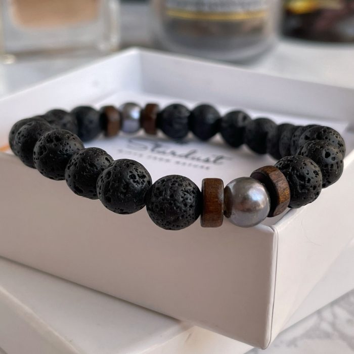 Lava stone bracelet with hematite