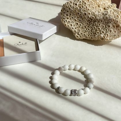 Minimalist White Agate bracelet with ultra-glowing zircon charm, anniversary handmade gift for woman, romantic gift for girlfriend