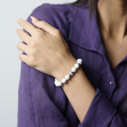Minimalist White Agate bracelet with ultra-glowing zircon charm, anniversary handmade gift for woman, romantic gift for girlfriend