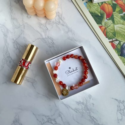Carnelian beaded bracelet with cherry quartz