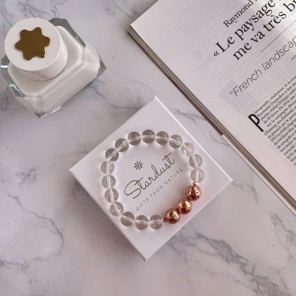 Higher consciousness CLEAR Quartz bracelet with rose gold Lava stone, natural gift for woman, anniversary gift for her, reiki jewellery