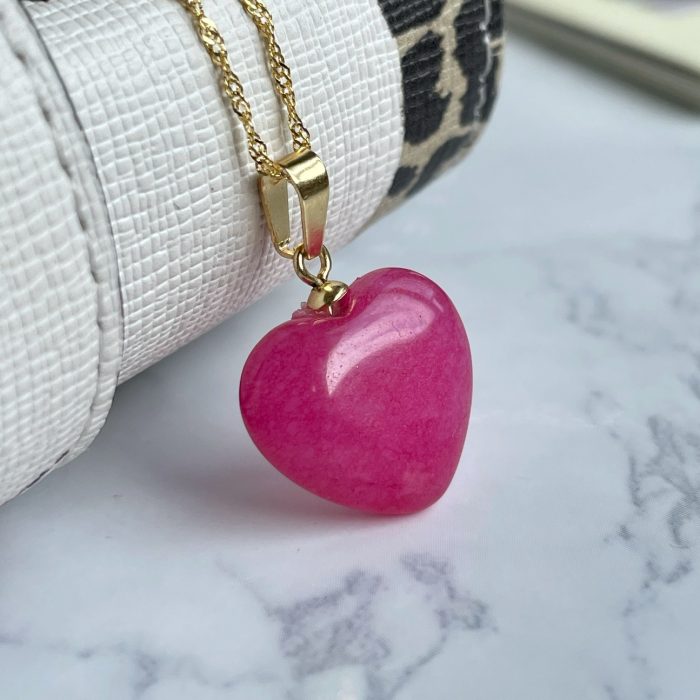 Pink Agate heart pendant gold