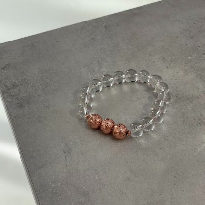 Higher consciousness CLEAR Quartz bracelet with rose gold Lava stone, natural gift for woman, anniversary gift for her, reiki jewellery