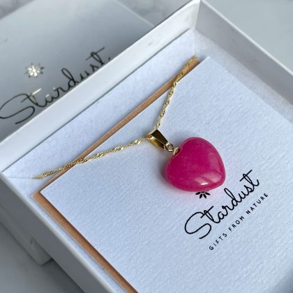 Tiny Pink Agate heart pendant gold chain